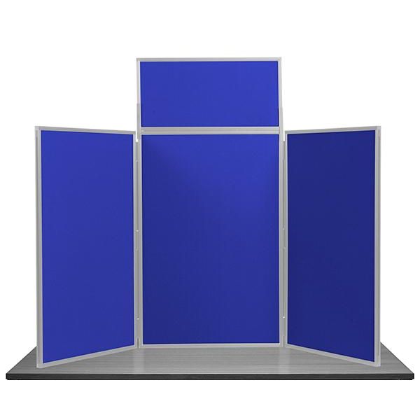 blue 3 panel maxi desk top display stand with grey frames