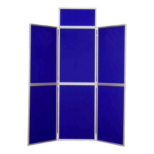 blue 6 panel folding display stand with white frames