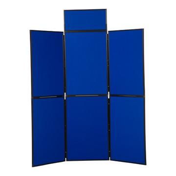 blue 6 panel folding display stand with black frames