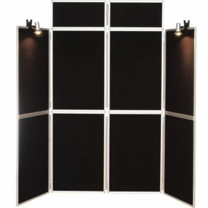 black 8 panel folding display stand with white frames