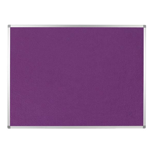 purple noticeboard with aluminium frame