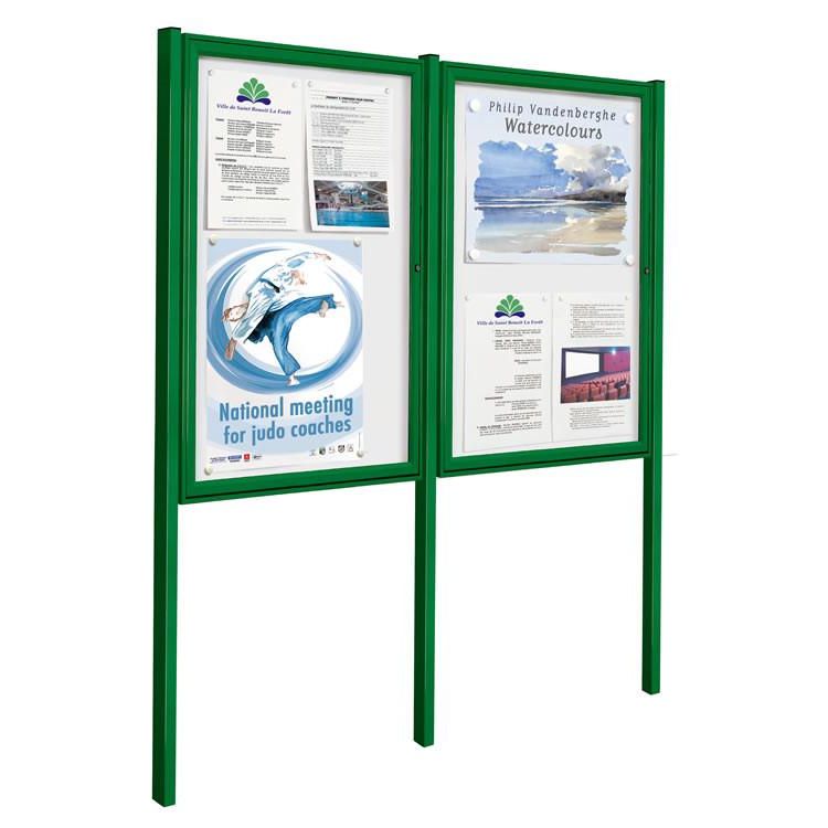 External weatherproof classic noticeboard with posts 60x40 green frame