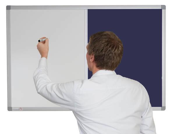 Combination non magnetic whiteboard with corded hessian oxford blue