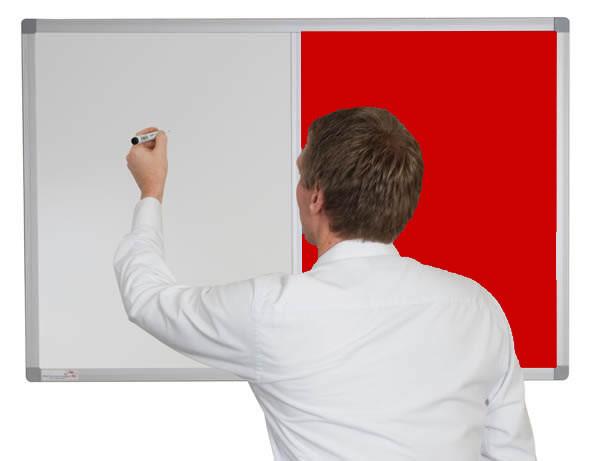 Combination non magnetic whiteboard with corded hessian red