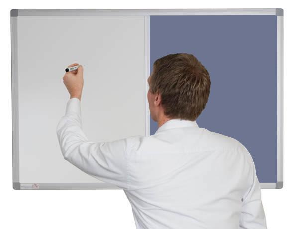 Combination non magnetic whiteboard with corded hessian Smokey blue