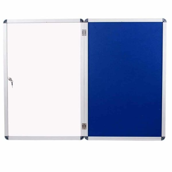 blue and a white felt noticeboard with aluminium frame