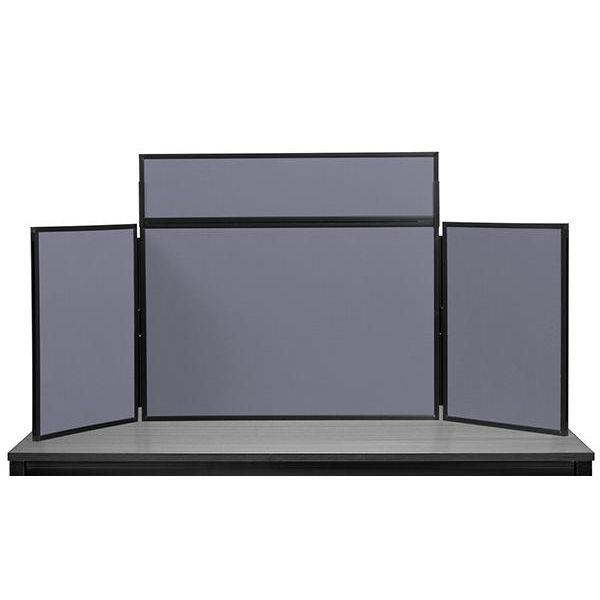 grey desk top display stands with black frames