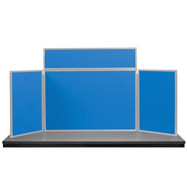blue desk top display stands with white frames