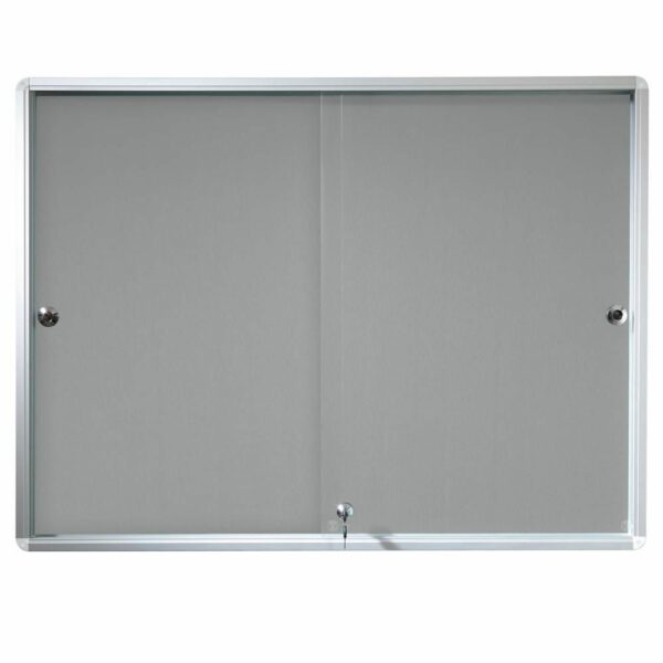 grey sliding showcase with aluminium frame
