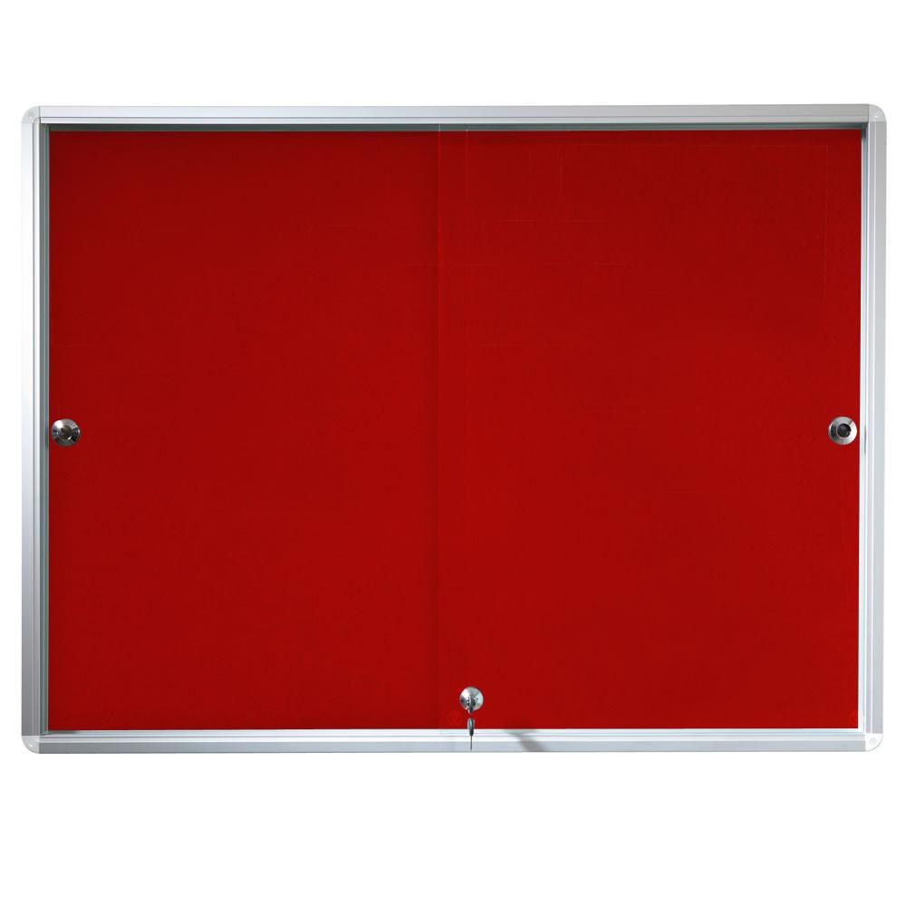 red sliding showcase with aluminium frame